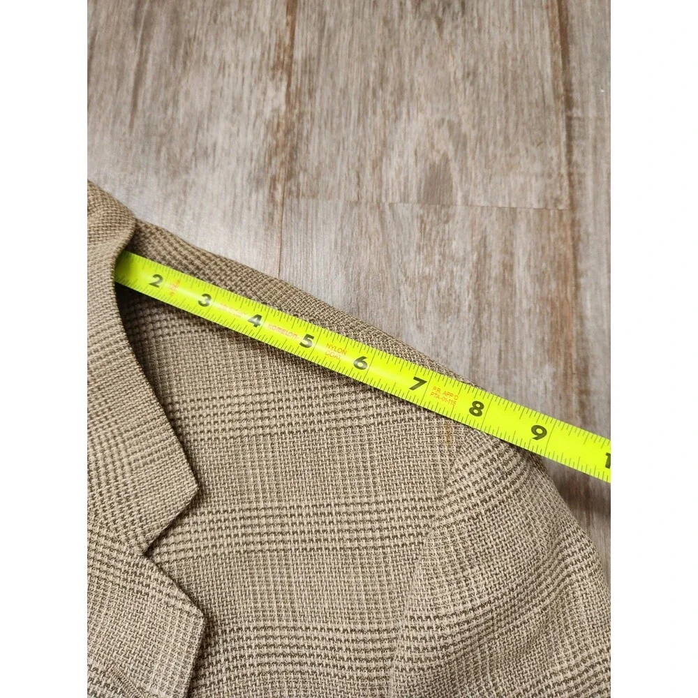 Alan Flusser Wool Linen Blend Tweed Double Breasted Blazer Beige Lined Mens 43T
